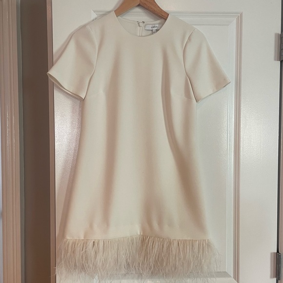 Likely Dresses & Skirts - White Likely Dress with Ostrich feather trim